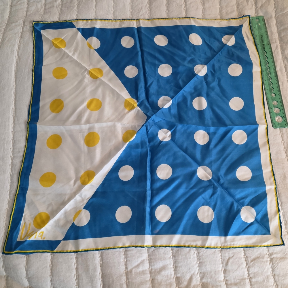 Vera Neumann Silk Polka Dot Blue and Yellow Scarf